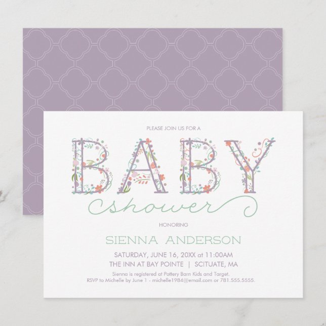 Invitation de Baby shower floral - Invitation pers (Devant / Derrière)