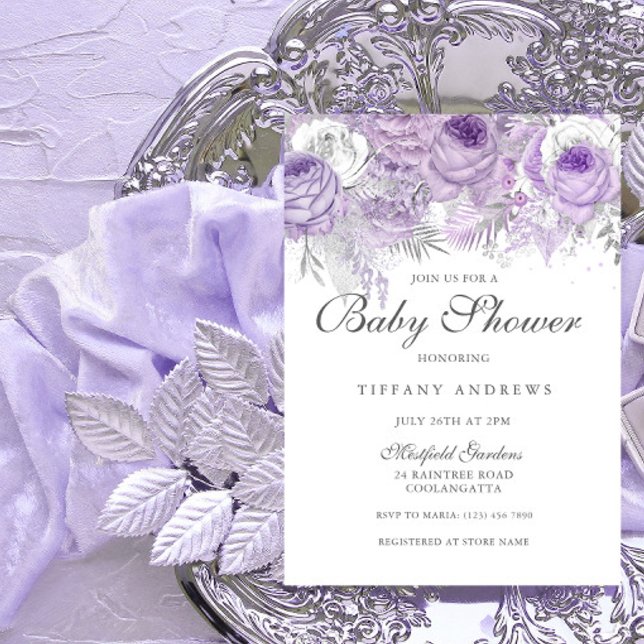 Invitation de Baby shower floral Lavender Purple A (Créateur téléchargé)