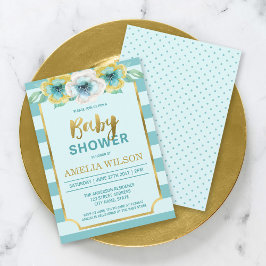 Invitation de Baby shower Floral Mint et Faux