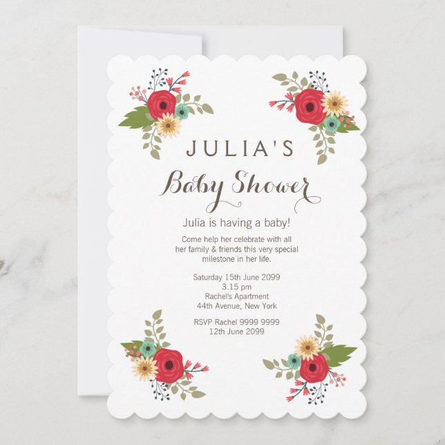 Invitation de Baby shower floral moderne (Devant)