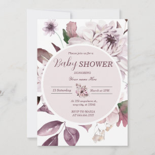 Invitation de Baby shower floral pourpre pour fill