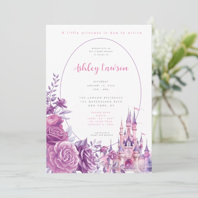 Invitation de Baby shower Floral Princess (Debout devant)