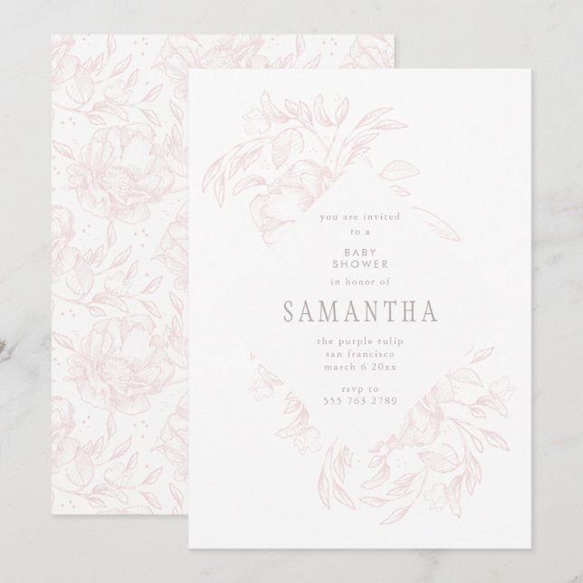 Invitation de Baby shower floral romantique rose (Devant / Derrière)