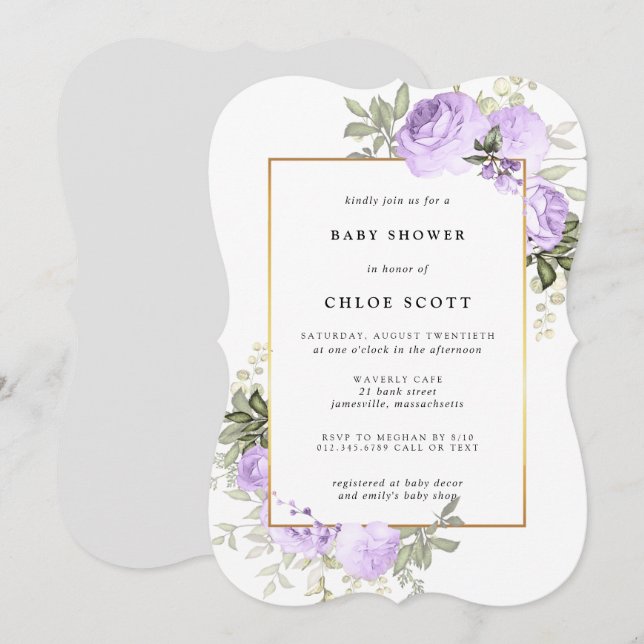 Invitation de Baby shower Floral Rose clair (Devant / Derrière)