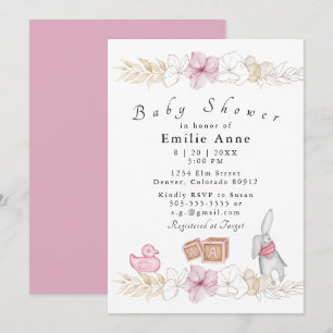 Invitation de Baby shower floral rose délicate