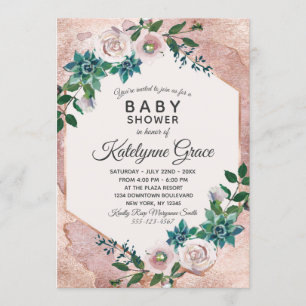 Invitation de Baby shower Floral Rose Rose rose