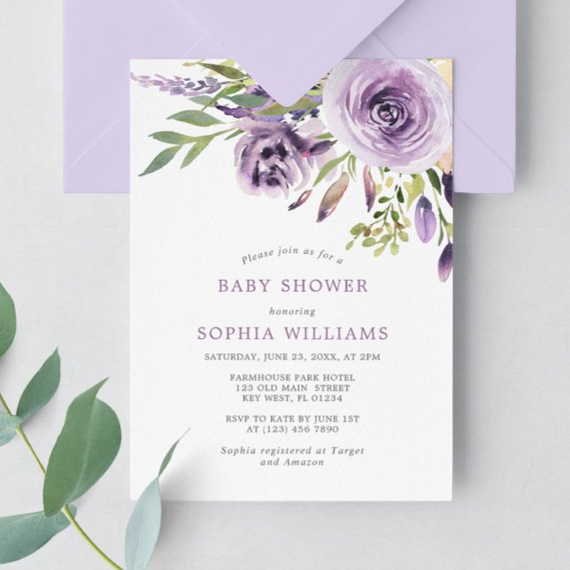 Invitation de Baby shower Floral Rose violet (Créateur téléchargé)