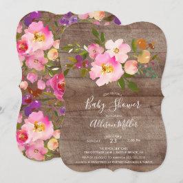 Invitation de Baby shower Floral rose violet rusti
