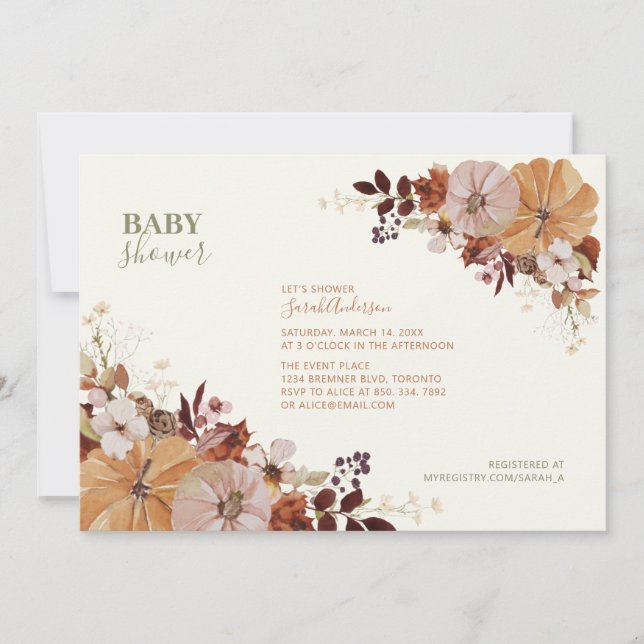 Invitation de Baby shower Floral Rustique Automne (Devant)