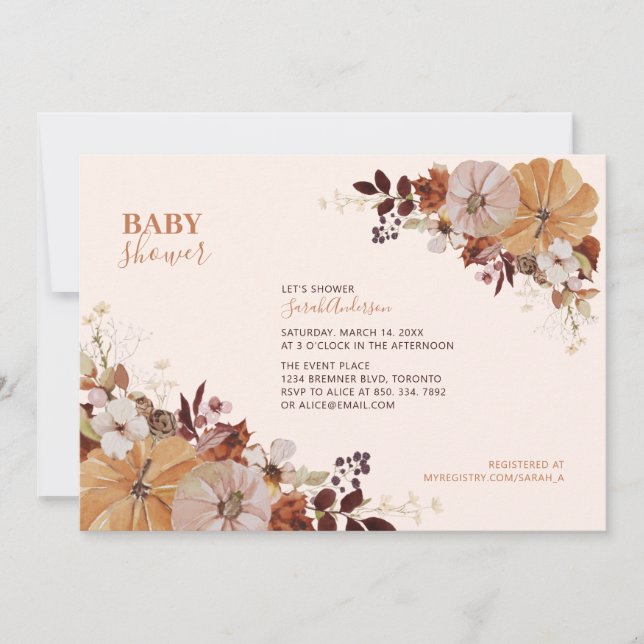 Invitation de Baby shower Floral Rustique Automne (Devant)