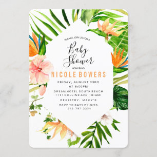 Invitation de Baby shower floral tropical