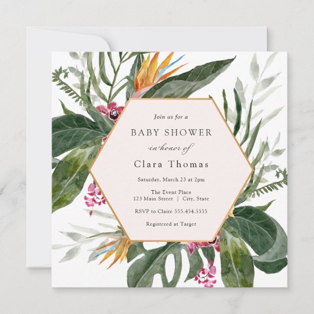 Invitation de Baby shower floral tropical (Devant)