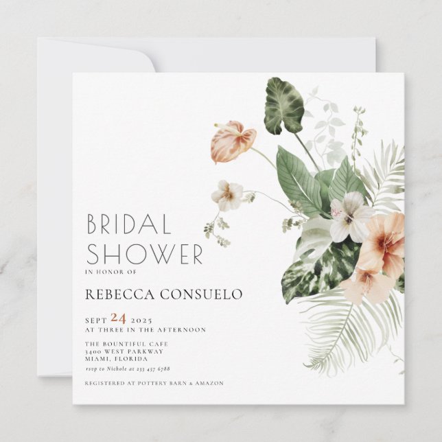 Invitation de Baby Shower Floral Végétal Rose Tend (Devant)