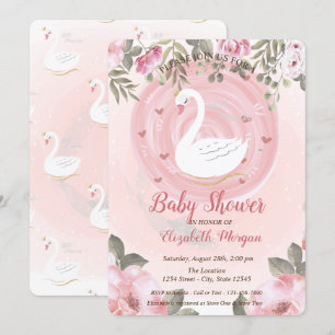 Invitation de baby shower florale au cygne mignon
