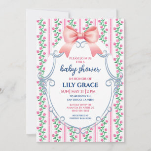 Invitation de baby shower florale avec un nœud ros