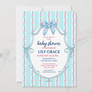 Invitation de baby shower florale bleue et rose