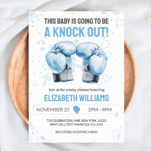 Invitation de Baby Shower Garçon Boxe Bleu Aquarel