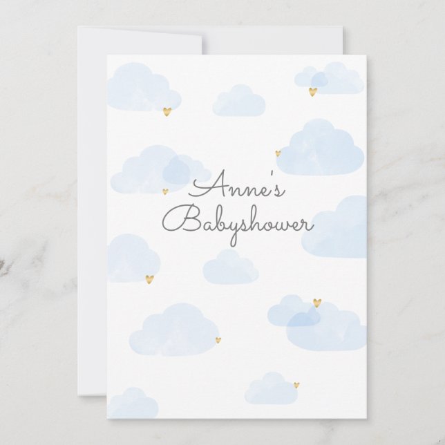 Invitation de baby shower garçon nuages bleu clair (Devant)