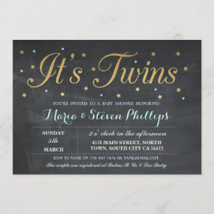 Invitation de Baby shower Gold de Blue Twins Boy C