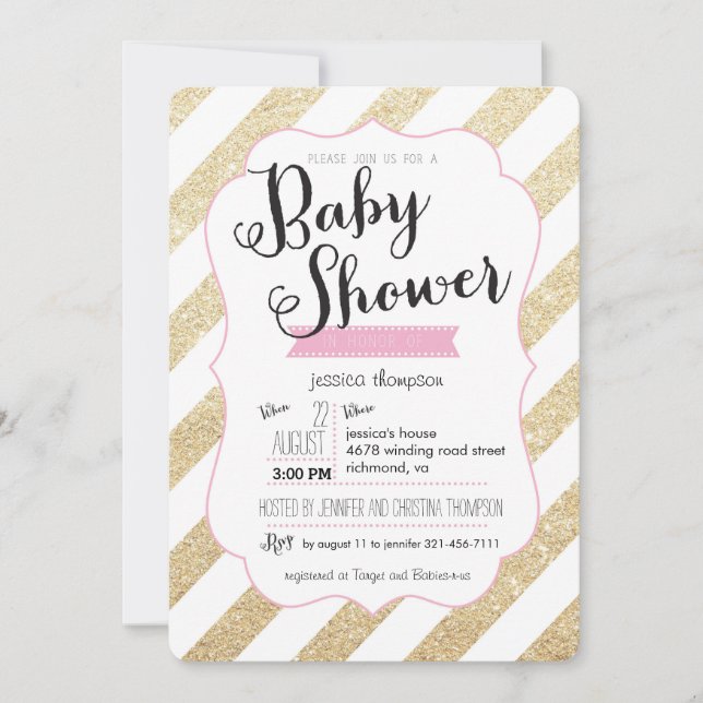 Invitation de Baby shower Gold Parties scintillant (Devant)