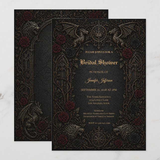 Invitation de baby shower gothique Dark GOT (Devant / Derrière)