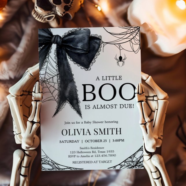 Invitation de Baby shower gothique Little Boo (Black Bow Gothic Little Boo Baby Shower Invitation)