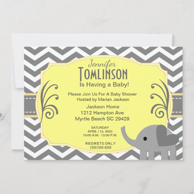 Invitation de Baby shower gris et jaune neutre (Devant)