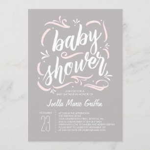 Invitation de Baby shower gris et rose