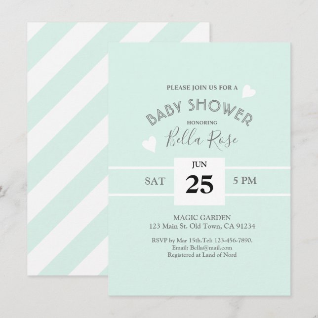 Invitation de Baby shower Gris-Mint (Devant / Derrière)