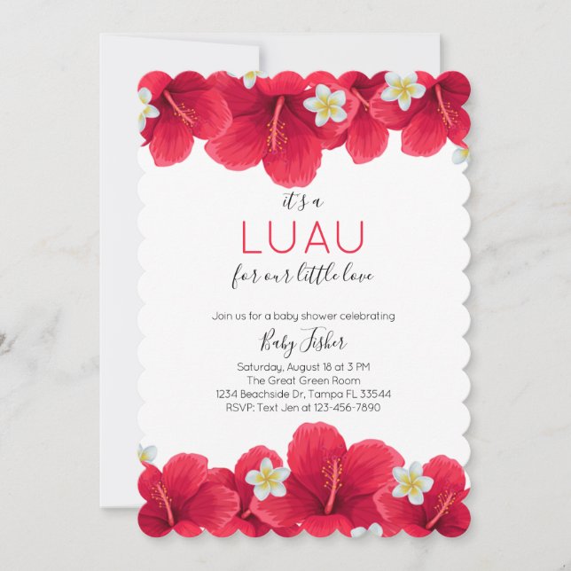 Invitation de Baby shower Hawaiian Luau, Rouge (Devant)
