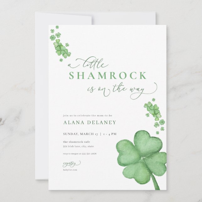 Invitation de Baby shower irlandais Little Shamroc (Devant)