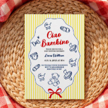 Invitation de baby shower jaune Ciao bambino