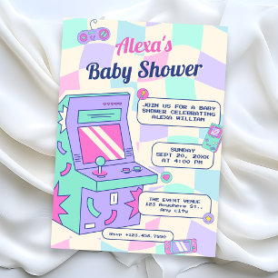Invitation de baby shower jeu rétro