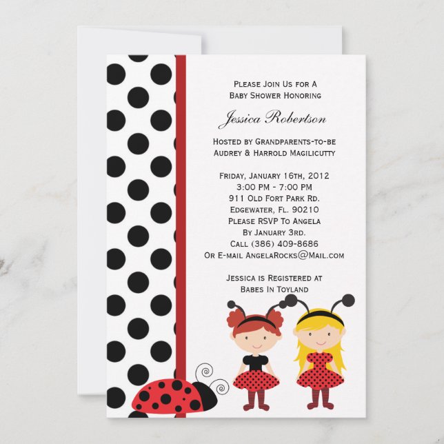 Invitation de Baby shower Lady Bug (Devant)