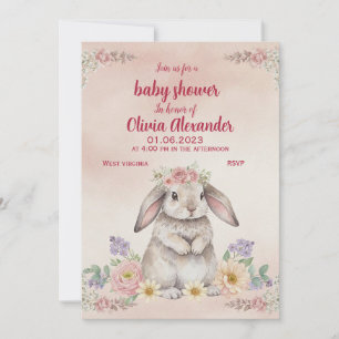 Invitation de Baby Shower Lapin Aquarelle Douce