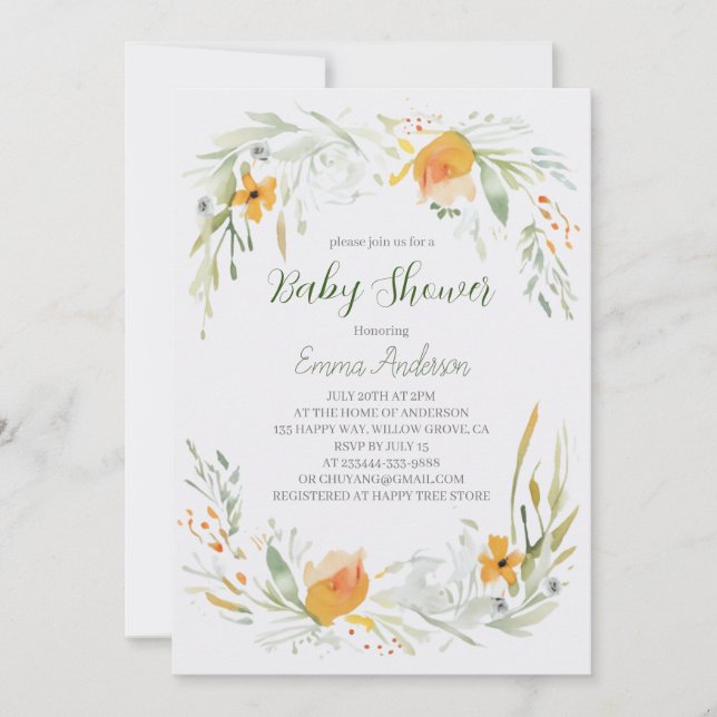 Invitation de Baby shower Lily Aquarelle (Devant)