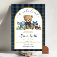 Invitation de Baby Shower Luxueuse Ours Bleu Vert 