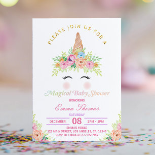 Invitation de Baby shower magique Unicorne florale