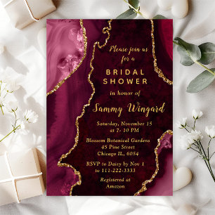 Invitation de Baby Shower Mariage Marbre Agate Rou