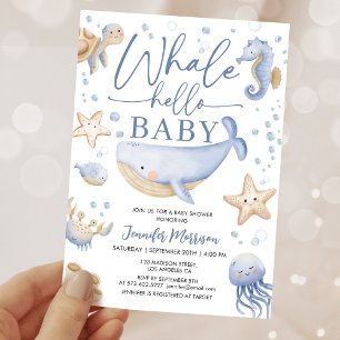 Invitation de Baby Shower Mignonne Océan Bleu 'Wha