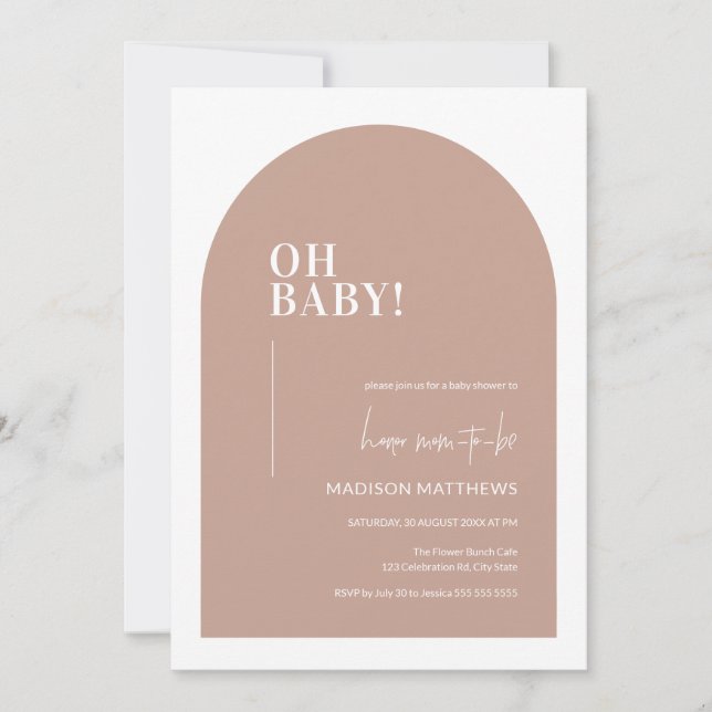 Invitation de Baby shower minuscule rose poussiére (Devant)