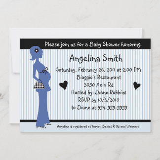 Invitation de Baby shower Mod Pregnant Lady Blue