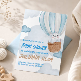 Invitation de baby shower modifiable Bleu & Blanc