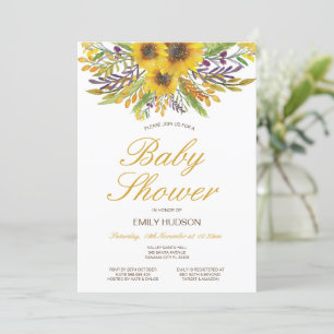Invitation de baby shower modifiable Tournesol, Fê