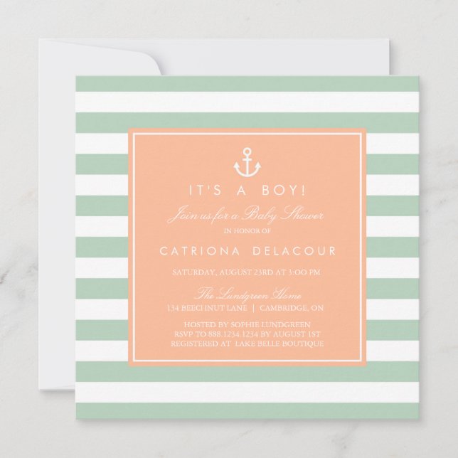 Invitation de Baby shower nautique de pêche et de  (Devant)