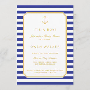 Invitation de baby shower Nautique Navy & Or
