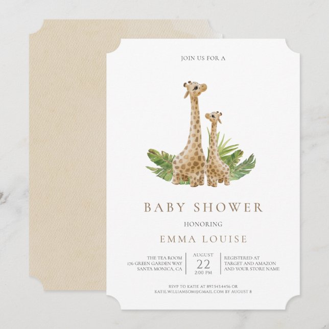 Invitation de Baby shower Neutre Boho Giraffe (Devant / Derrière)