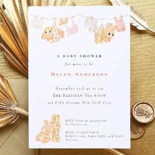 Invitation de Baby shower neutre en aquarelle de l