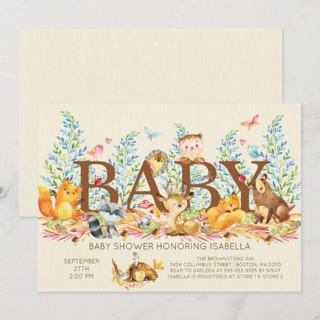 Invitation de Baby shower neutre en bois rustique (Devant / Derrière)