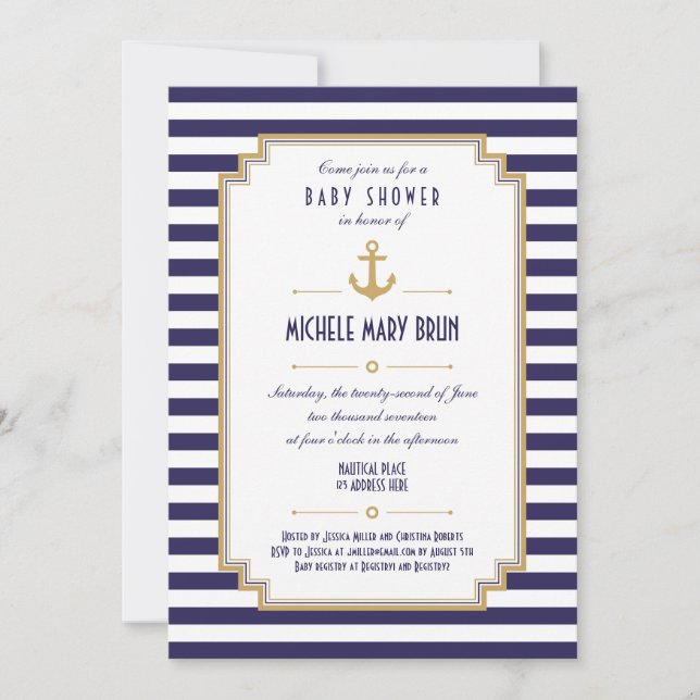 Invitation de Baby shower neutre et marine (Devant)